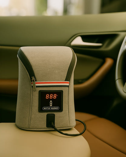 Bottle warmer on a car seat with digital display