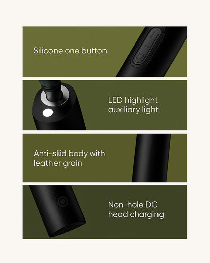 Product features with text labels on a green background